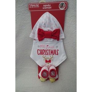 Sandy & Simon My First Christmas Set 3 Piece Set Hat Bib and Socks New